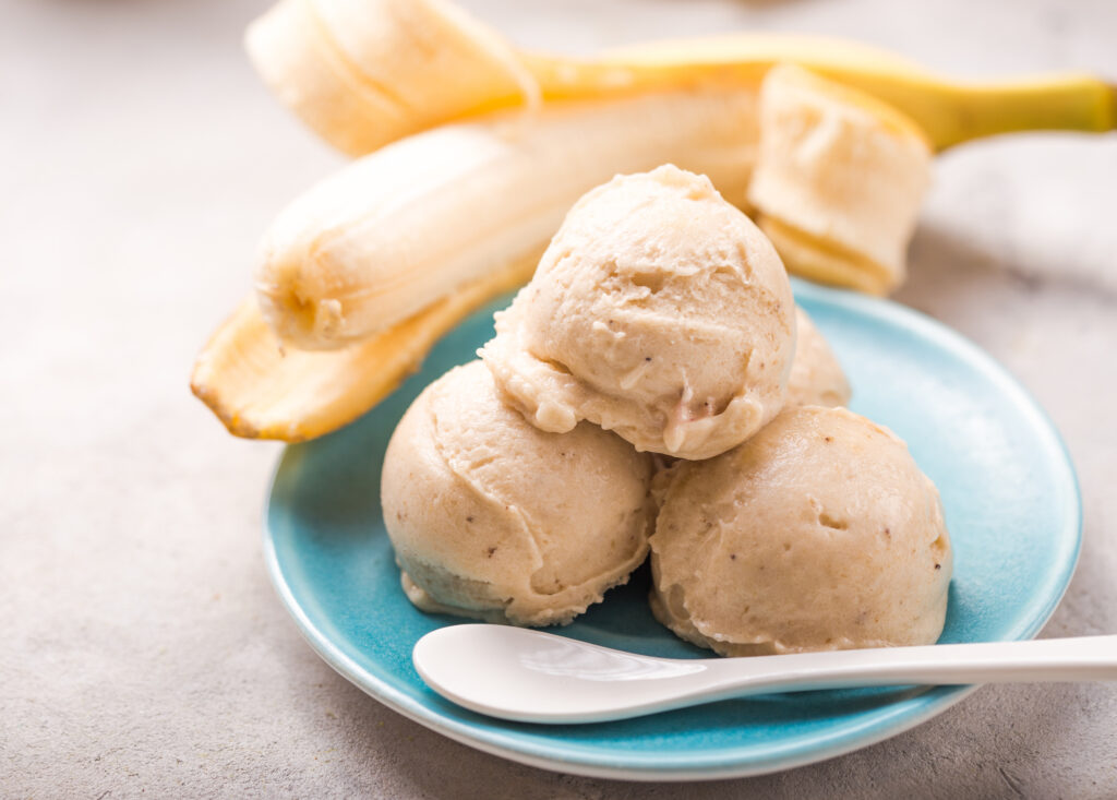 Icecream made of frozen banana. Vegan gelato